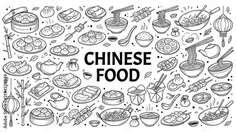 Obraz premium Chinese food assortment for dining, traditional Asian cuisine delicious.