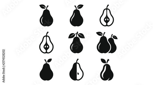 Collection of black pear icons.