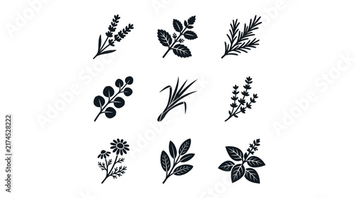 Collection of various leafy plant silhouettes.