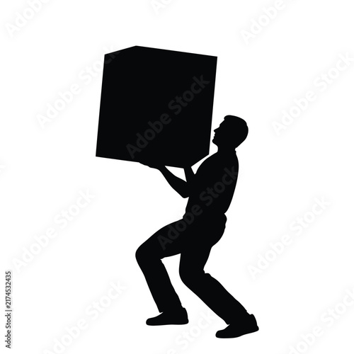 Worker lifting a heavy box silhouette illustration against a plain white background.