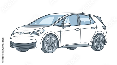 Obraz na płótnie Modern electric hatchback car illustration on white background