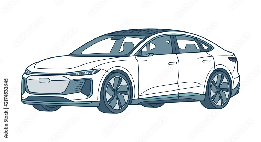 Naklejka premium Modern Electric Sedan Car Vector Illustration