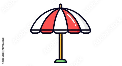 Colorful Striped Beach Umbrella Illustration.