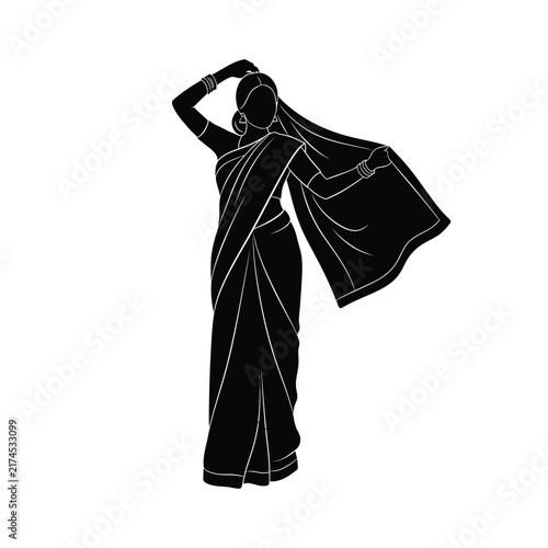 Silhouette of an Indian woman wearing a traditional saree dress.