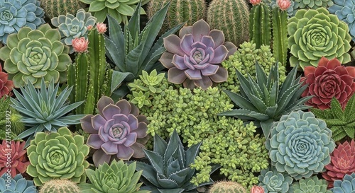 Colorful Succulent Garden with Varied Cacti and Plants.