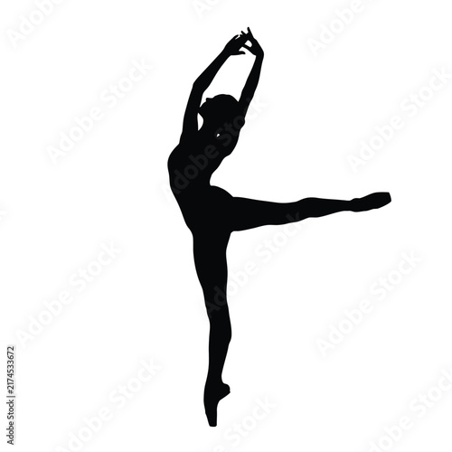 Ballerina silhouette showcasing graceful dance posture and classical form against a white background.