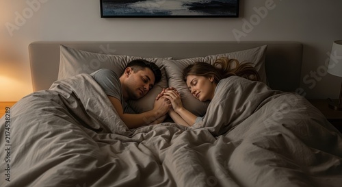 Couple sharing a quiet moment in bed at night.