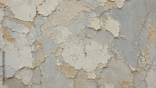Weathered peeling paint texture, distressed concrete wall background, vintage industrial surface with cracked layers