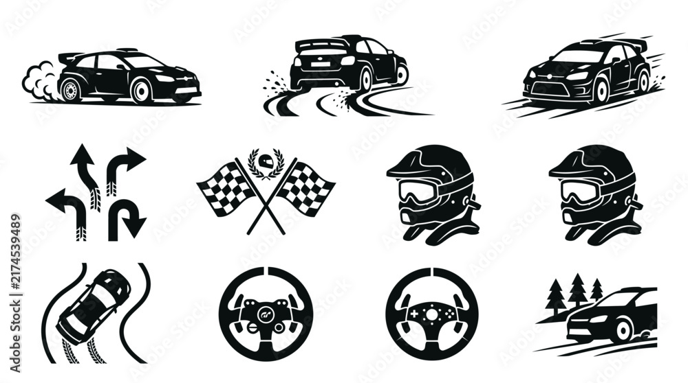 Obraz premium Racing cars and driver icons set.
