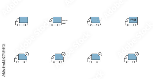 Delivery Truck Shipping Logistics Line and Color Icon Set