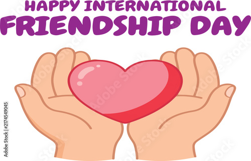 Abstract illustration of two hands meeting with colorful hearts and geometric lightning bolts celebrating friendship day.