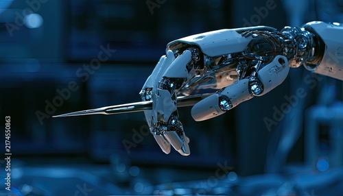 Advanced robotic arm precision crafts a delicate instrument in sterile lab
