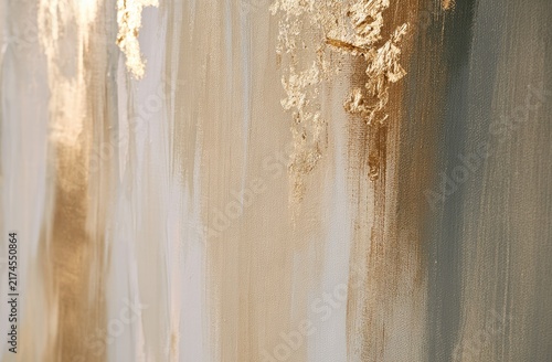 Abstract textured painting with metallic gold accents and soft neutral hues