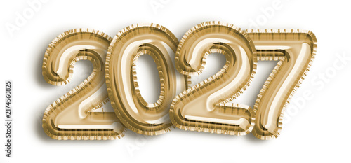 2027 gold balloon numerals cut out on transparent background