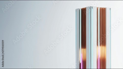 Modern vertical metal radiator panel with copper cooling fins and blue lights heating system