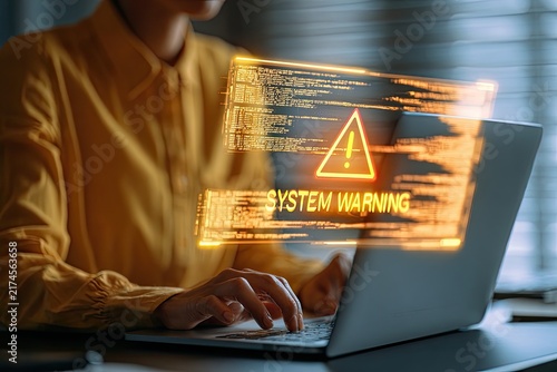 Cybersecurity Alert - System Warning Displayed on Laptop Screen.
