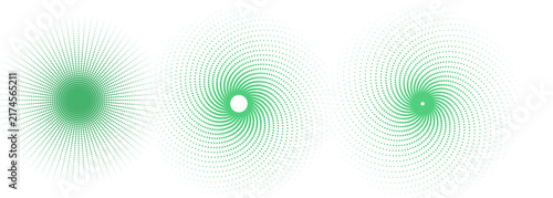 Tres espirales de puntos en color morado formando círculos con efecto de remolino sobre fondo blanco