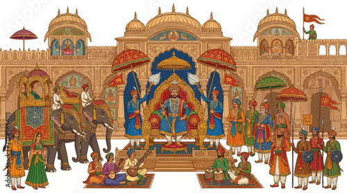 Colorful Indian Royal Palace Celebration Scene.