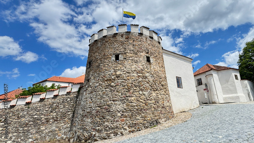Bild auf Leinwand The round gate tower at the city wall of Pisek in Czechia