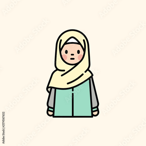Cute Minimalist Muslim Girl Wearing Hijab Vector Illustration Icon