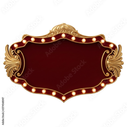 Golden Ornate Vintage Marquee Banner Sign with Glowing Lights