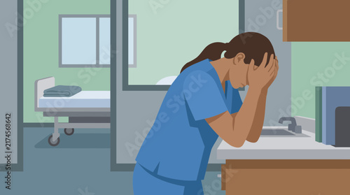 Принти на полотні Grieving Nurse After Losing Patient Vector Illustration