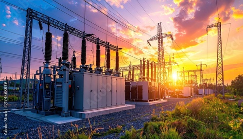 This image showcases a high-voltage electrical substation equipped with advanced switchgear,