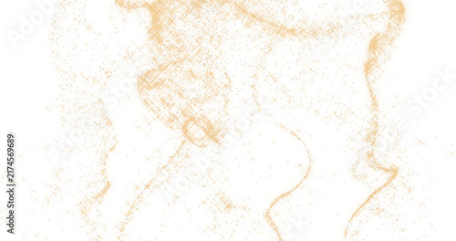 Glittering gold particle trails flying in black background. Sparkling light streaks glow dust effect. 3D rendering with alpha.