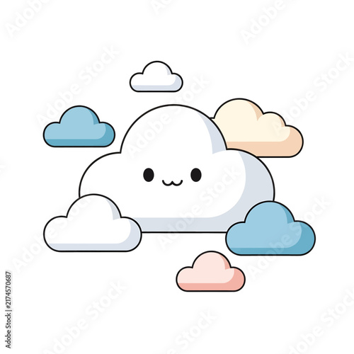Kawaii Cute Cloud Illustration with Pastel Colors and Smiling Face
