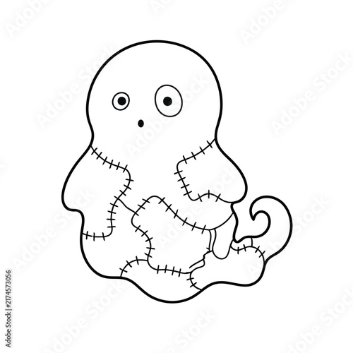 Cartoon Ghost with Stitched Patches