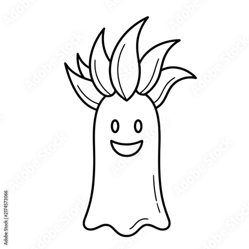 Cartoon ghost with leaves on head