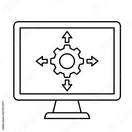 Computer Monitor with Gear and Arrows Icon