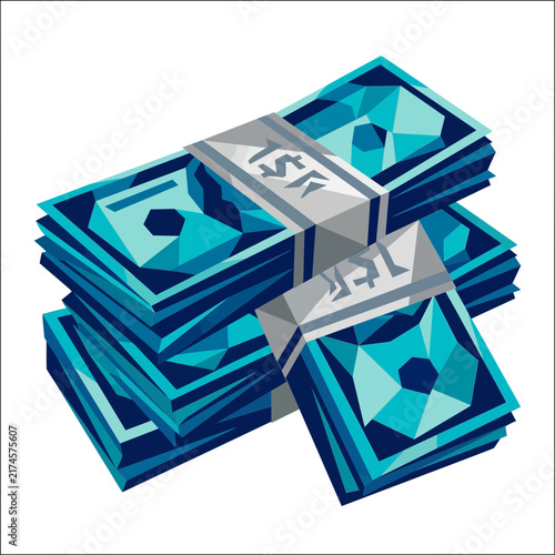 Stacks of Blue Money Bills