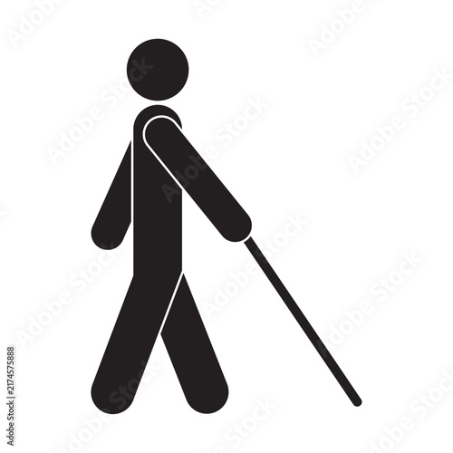 Flat vector icon of a visually impaired person walking