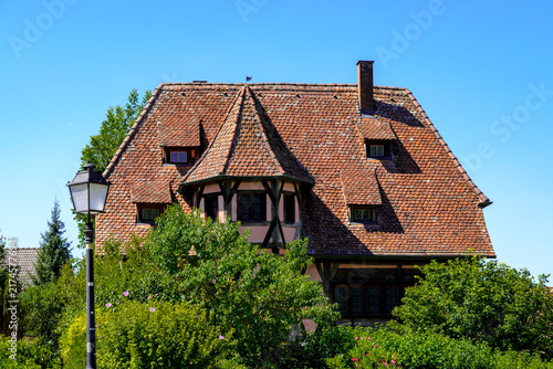 Canvastavla Historic Half-Timbered House with Terra Cotta Roof in Reichenau, Germany