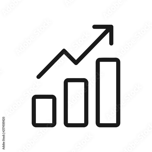 Bar chart icon with rising arrow, business growth and financial analysis symbol, vector illustration isolated on white background