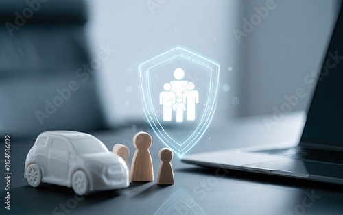 Family Protection and Car Insurance Concept with Digital Shield.
