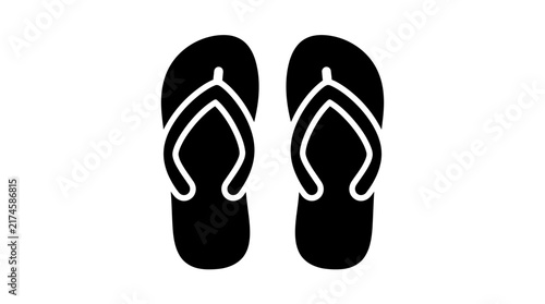 Simple graphic icon of black flip flops on white background