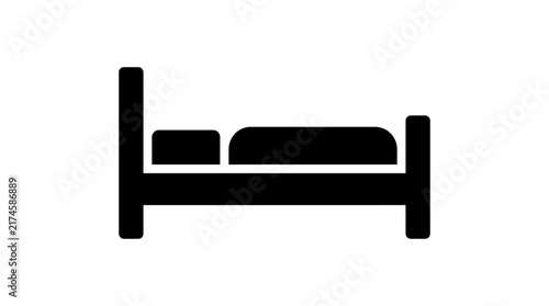 Simple bed icon with pillow and mattress on white background