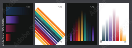 Modern minimal poster design set featuring vibrant gradient lines and geometric abstract shapes for contemporary corporate branding layouts