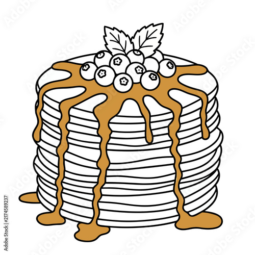 Stack of Pancakes with Blueberries and Syrup
