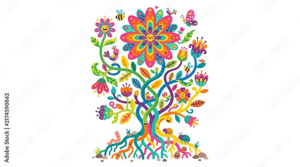 Obraz premium Vibrant Colorful Tree of Life Illustration.