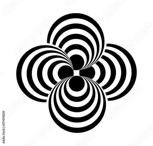Obraz na plátně Abstract Optical Illusion Circular Pattern, Black White Geometric Spiral Circles