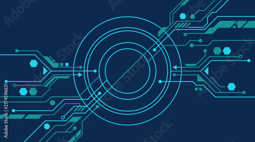 Futuristic Cyber Interface with Electronic Pattern and Circular Connection