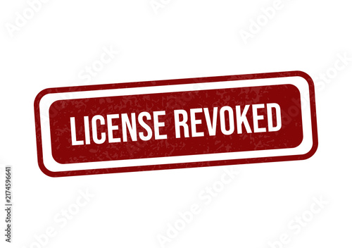 Foto Red license revoked warning badge with white text isolated on transparent backgr