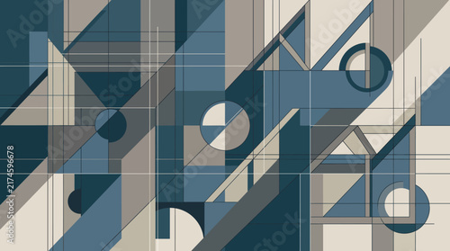 Abstract geometric composition with intersecting lines and shapes