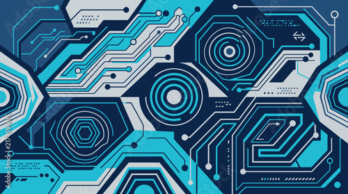 Futuristic Cyan and Blue Digital Cyber Circuit Board Abstract Pattern