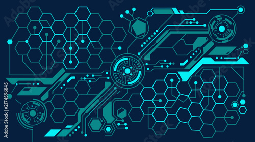 Abstract futuristic technological circuit board pattern with hexagonal elements