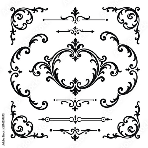 Decorative Ornament Design Kit with Corners, Cartouche and Dividers