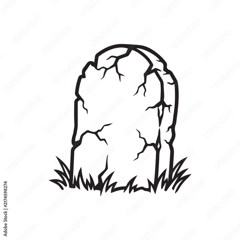 Fototapeta premium Old cracked tombstone illustration for halloween theme.
